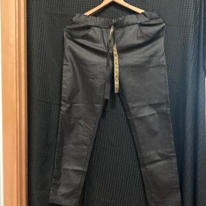 Faux Leather Pants, Black w/Gold Trim. Stretch, Elastic Waist, 4 Pockets